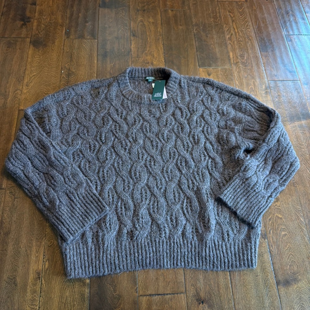 Wild Fable Womens XL Brown Cable Knit Fuzzy Crewneck Sweater NWT Cozy Soft